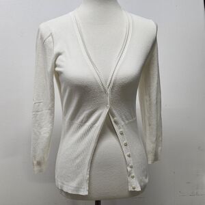 Rafaella Button Front Fitted Cardigan Sweater Size L Off White Y2K Festival Boho